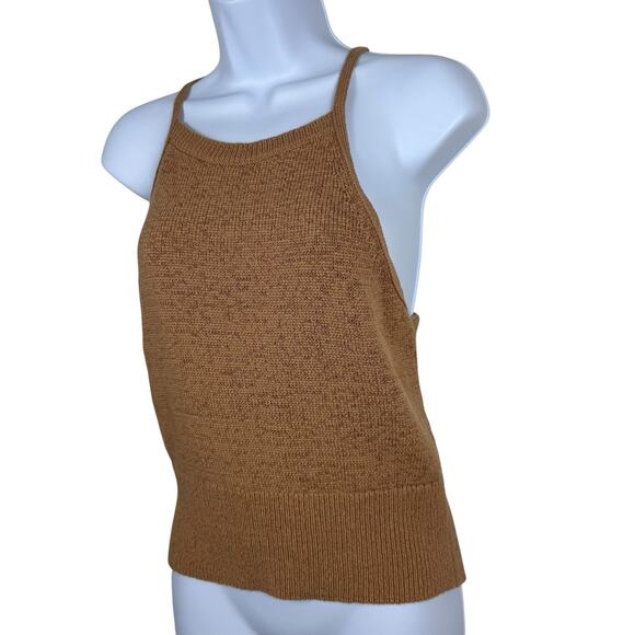 Express Top Womens Large Tan Knit Halter Sweater Tank Open Back Y2K Coastal - Picture 6 of 14